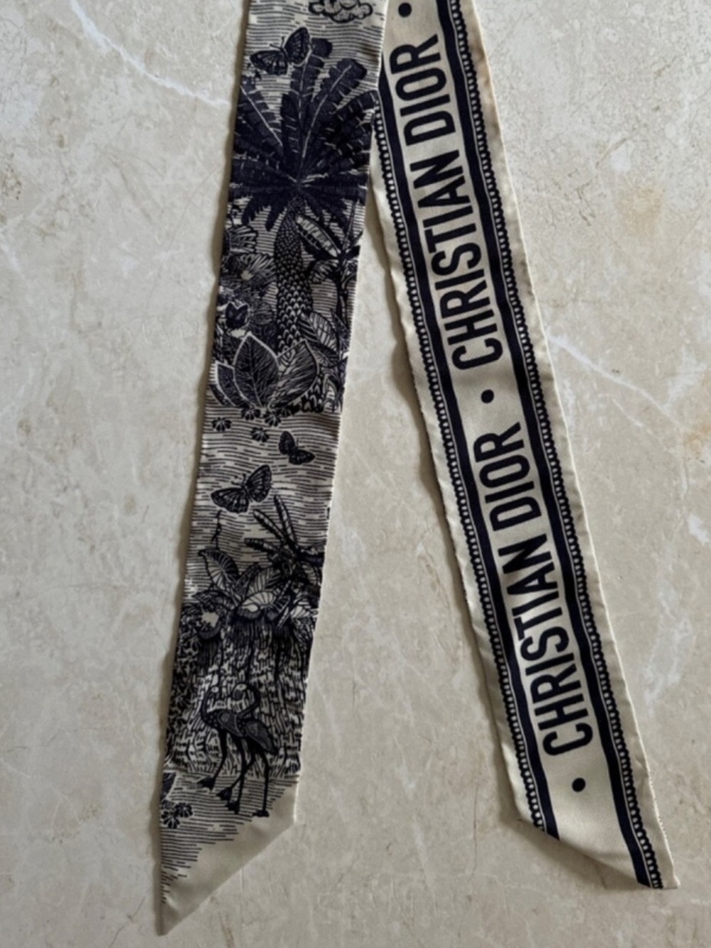 Dior Black & Ivory Silk Mitzah Skinny Scarf - Picture 8 of 9